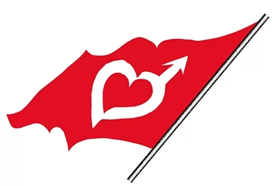 Иллюстрация флага с мужским знаком Марса в виде сердца