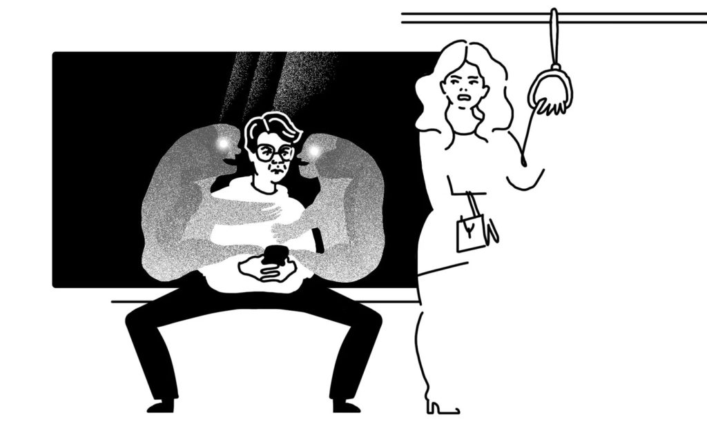 Иллюстрация женщины и инцела, который считает, что женщины выбирают самых успешных мужчин, а остальные практикуют вынужденное воздержание