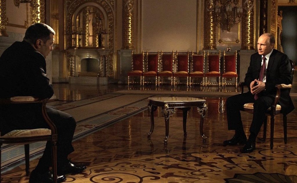 Solovyov interviewing Vladimir Putin for his documentary. February 23, 2015.