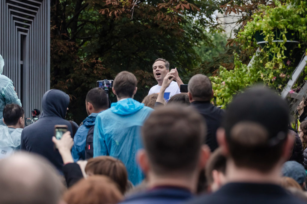 Соратник Навального Владимир Милов на ибирательной кампании в Мосгордуму, 2019 год.