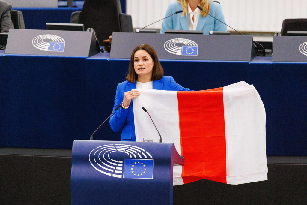 Светлана Тихановская выступает в Европарламенте. 13 сентября 2023 года