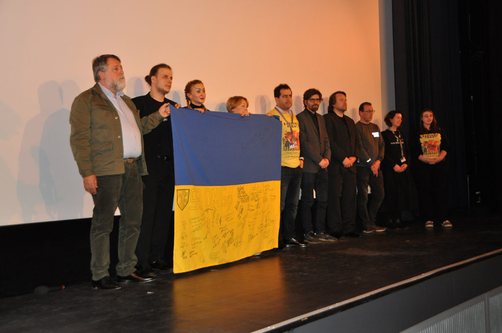 Виталий Манский и Евгений Титаренко представляют документальный фильм "Восточный фронт" на кинофестивале Berlinale в Берлине, 24 февраля 2023 года