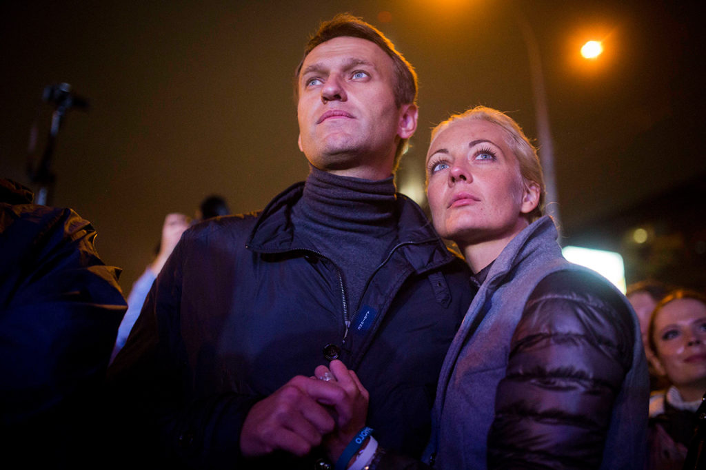 Алексей и Юлия Навальные на митинге в Москве, 6 сентября 2013 года.