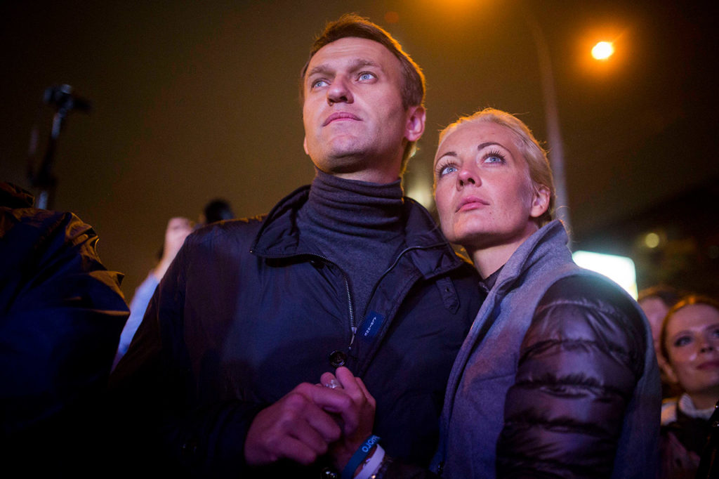 Алексей и Юлия Навальные на протестах в Москве, Россия. 6 сентября 2013 года. Фото: Евгений Фельдман / AP / Scanpix